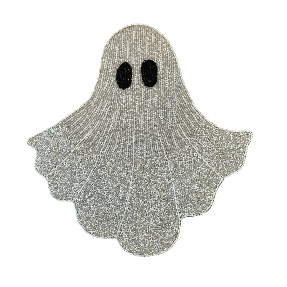 Christian Siriano Halloween Ghost Beaded Placemat 16in White Silver Glam New